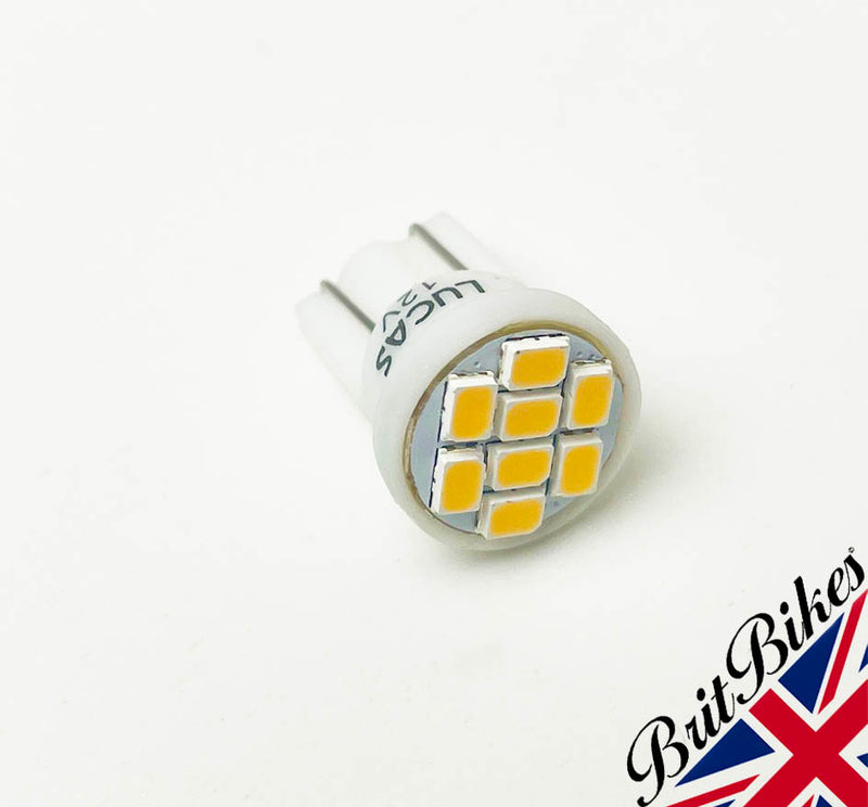GENUINE LUCAS CLASSIC CAR MOTORCYCLE LED BULB 12V T10 WEDGE CAPLESS WARM WHITE
