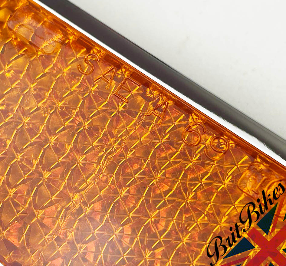 PAIR OF AMBER OIL COOLER REFLECTORS - TRIUMPH T150 T160 TRIDENT 19-1338 19-1119