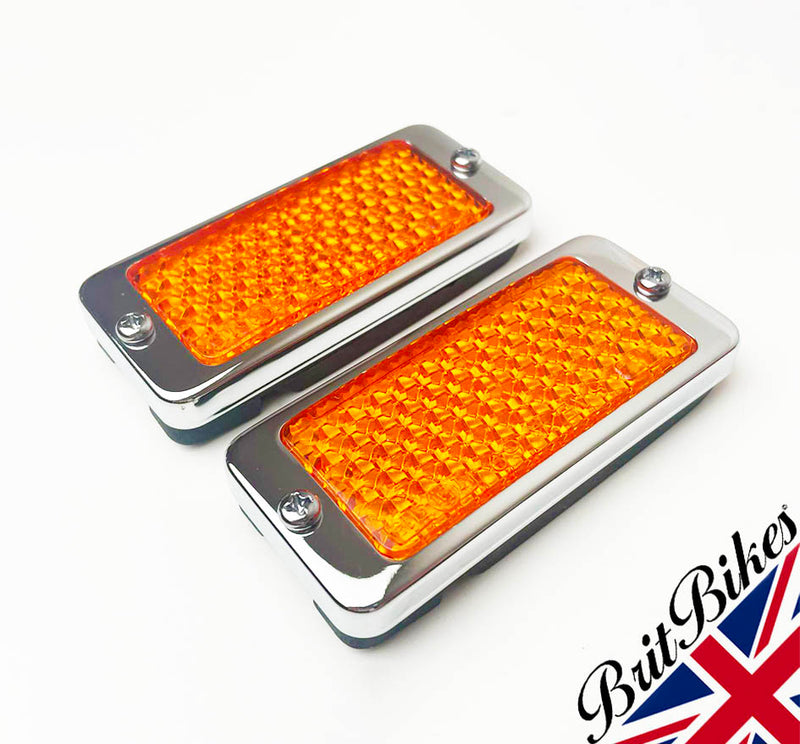 PAIR OF AMBER OIL COOLER REFLECTORS - TRIUMPH T150 T160 TRIDENT 19-1338 19-1119