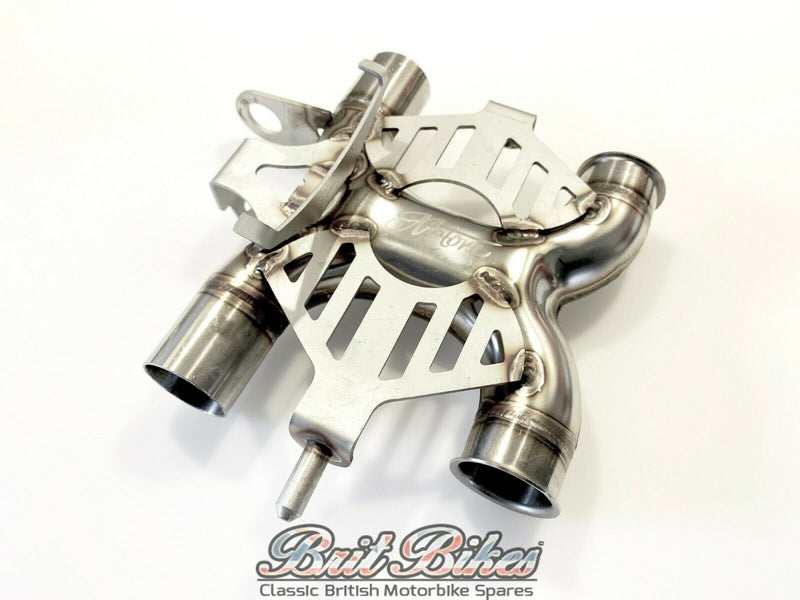 Motone X-Pipe De Cat Exhaust Triumph Bonneville T100 T120 Twin Bobber POWER