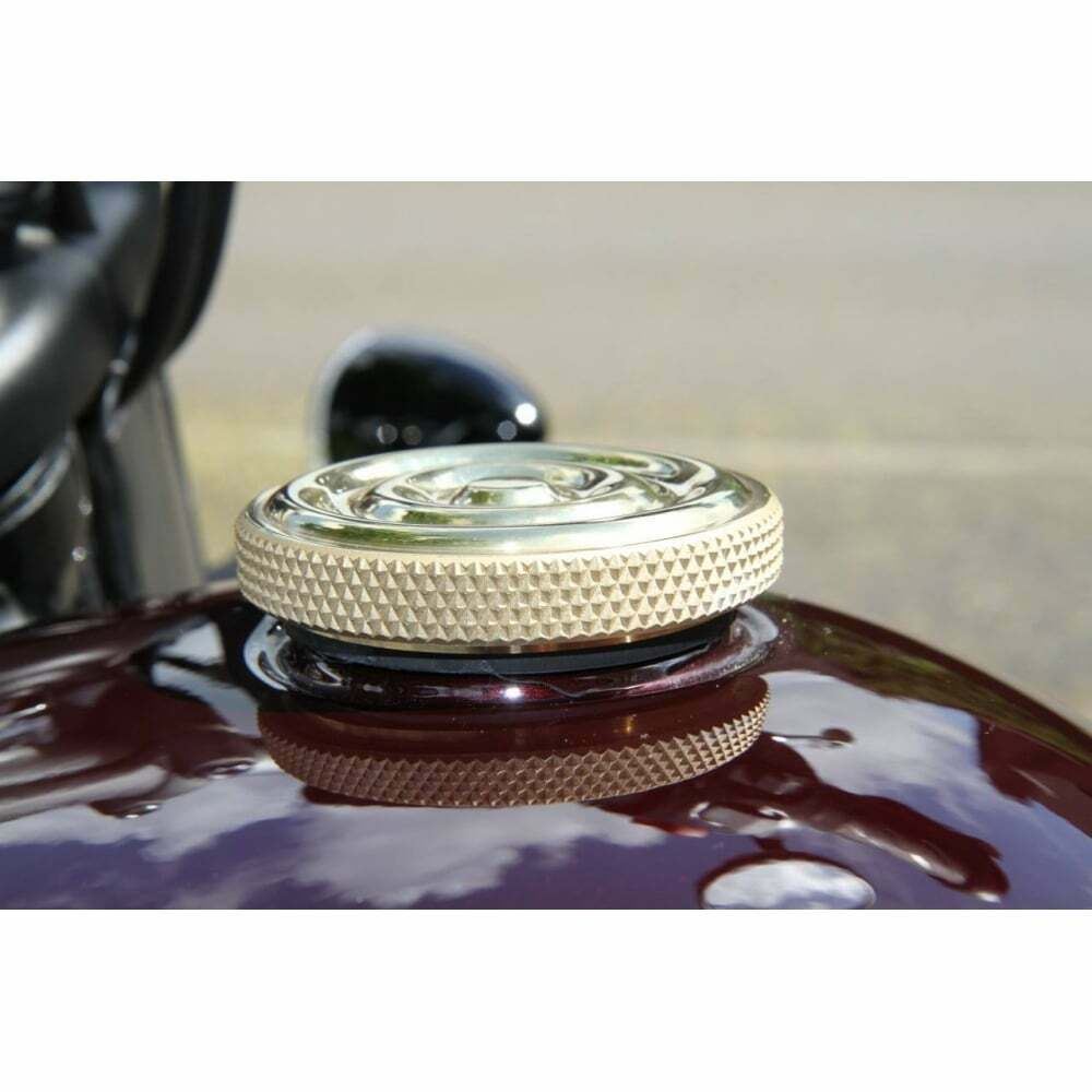 MOTONE CUSTOM FUEL GAS CAP - BRASS RIPPLED TOP ALUMINIUM THREAD - TRIUMPH HARLEY