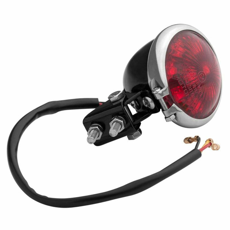 MOTONE MINI BATES REAR TAIL LIGHT - LED BLACK & CHROME CUSTOM MOTORBIKE MOD