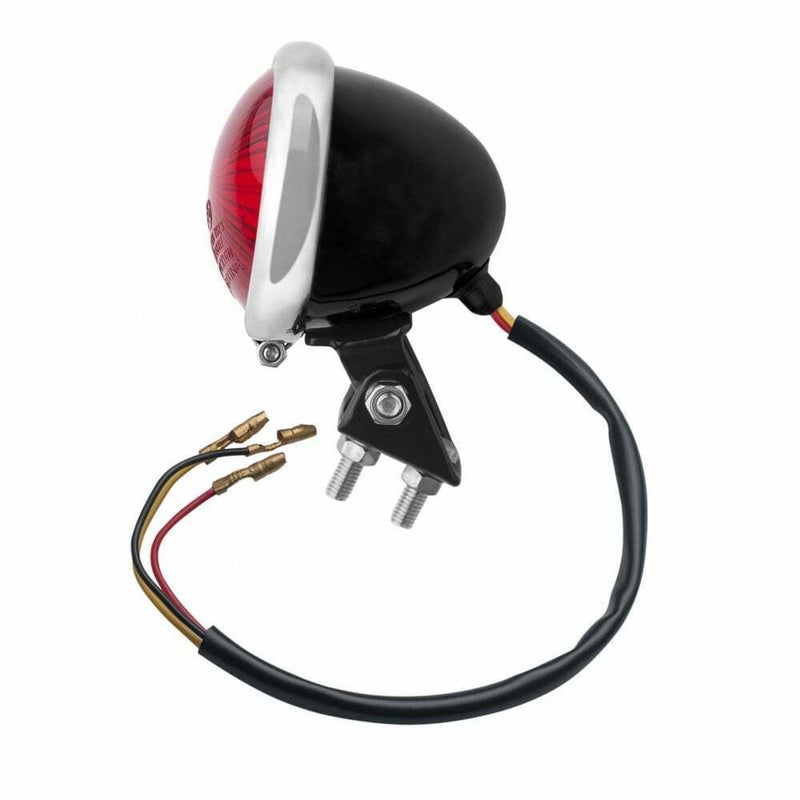 MOTONE MINI BATES REAR TAIL LIGHT - LED BLACK & CHROME CUSTOM MOTORBIKE MOD