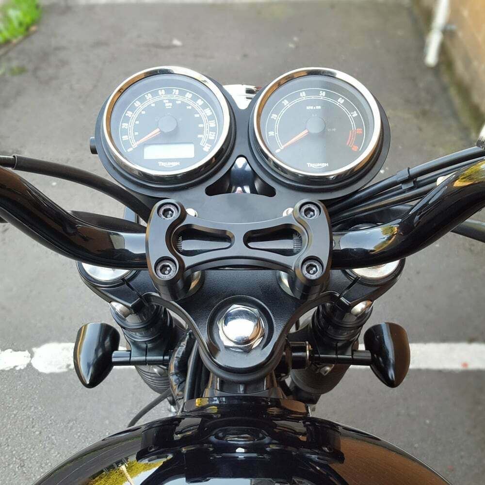 Motone Black Custom Top Riser Clamp Bridge 1" Bars - Hinckley Triumph Bonneville