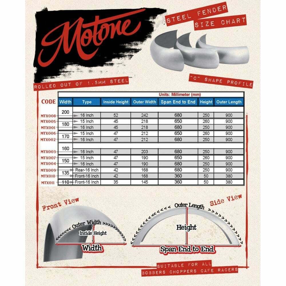 MOTONE FRONT FENDER MUDGUARD STEEL 110MM BOBBER CHOPPER CAFE RACER MOTORBIKE