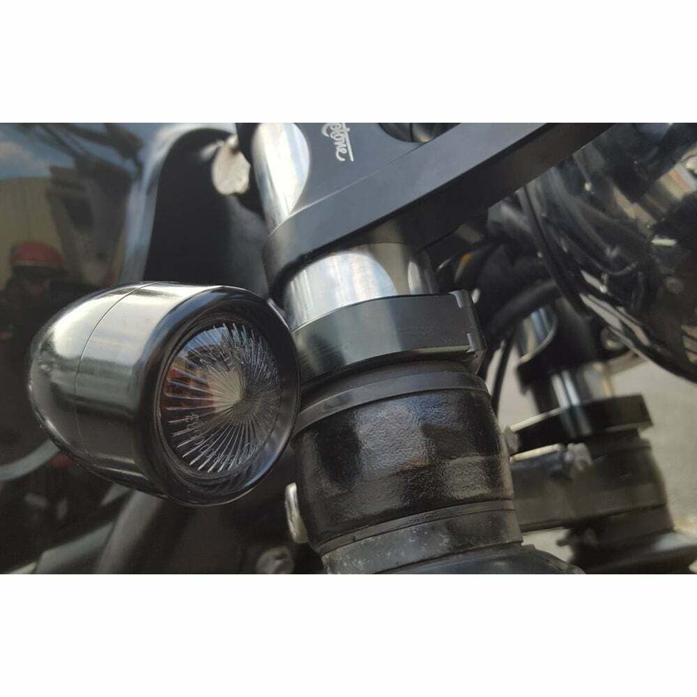 Motone Black Wrap-Around Fork Indicator Turn Signal Bracket Clamps Pair 49mm