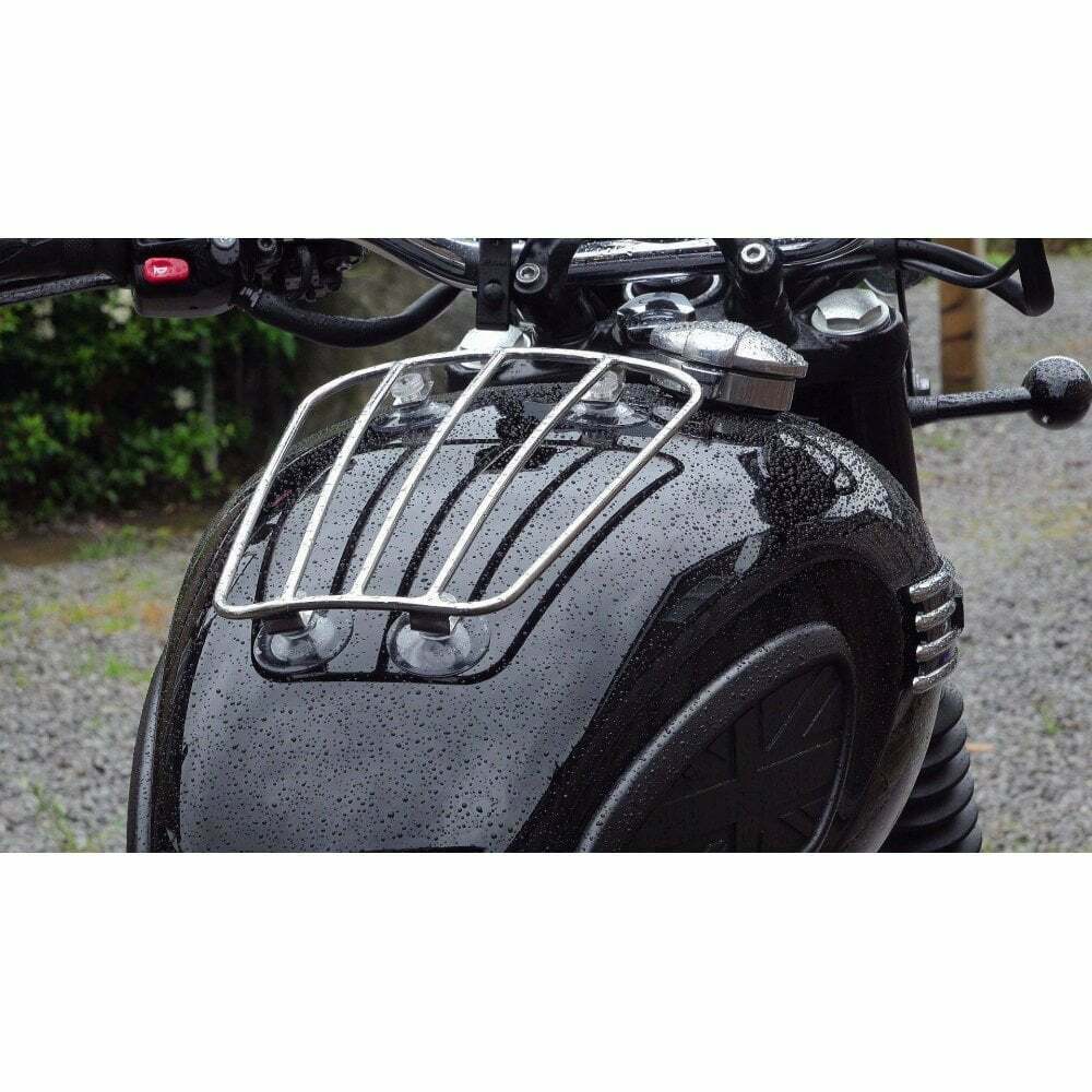 MOTONE AERO UNIVERSAL PARCEL PETROL TANK RACK - POLISHED TRIUMPH HARLEY BOBBER