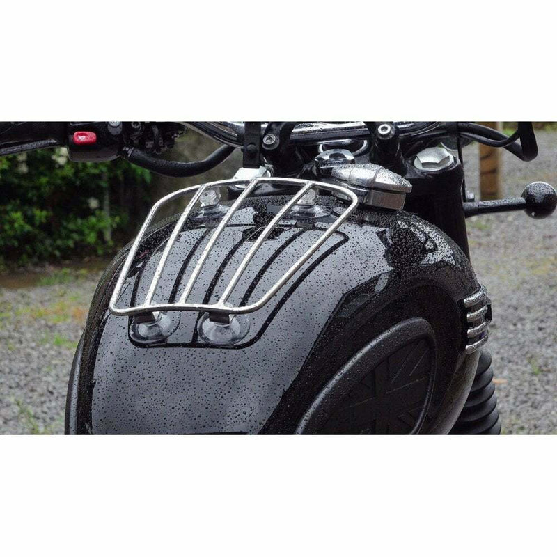 MOTONE AERO UNIVERSAL PARCEL PETROL TANK RACK - POLISHED TRIUMPH HARLEY BOBBER