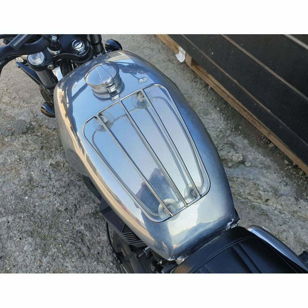 MOTONE AERO UNIVERSAL PARCEL PETROL TANK RACK - POLISHED TRIUMPH HARLEY BOBBER