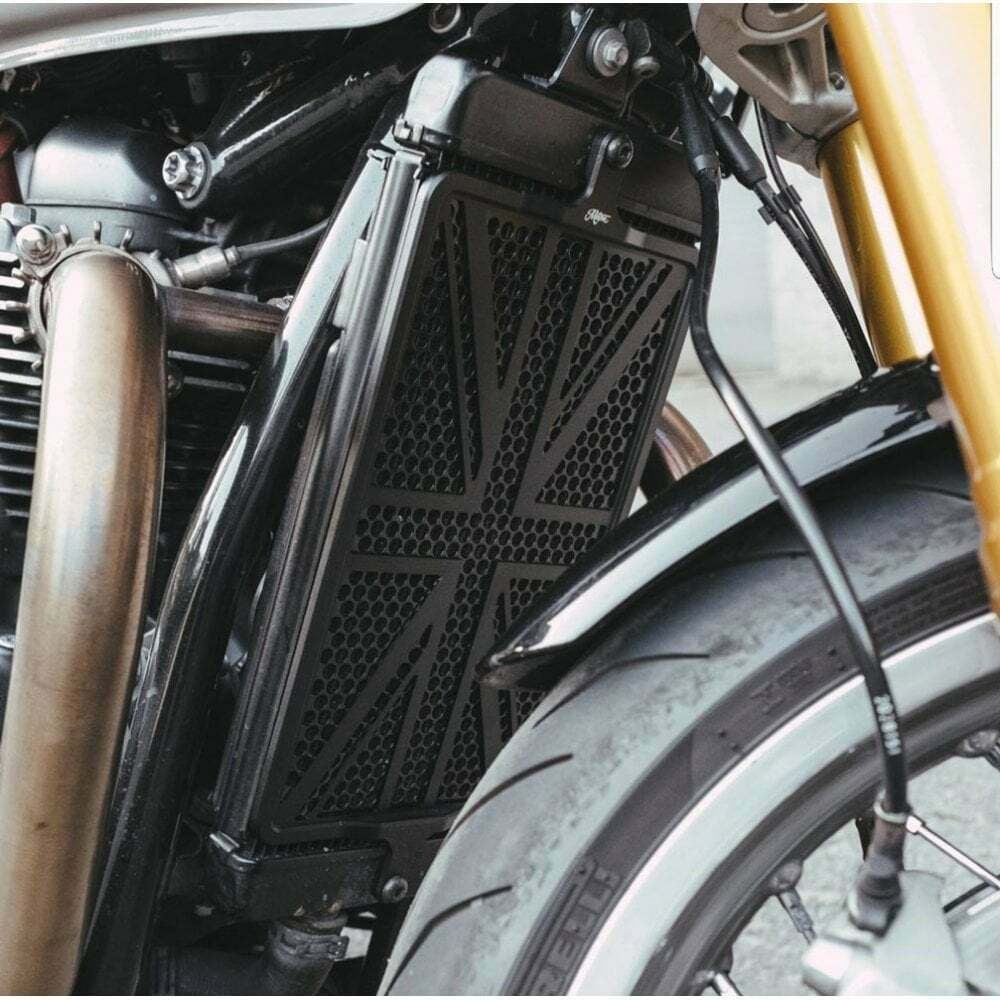 MOTONE TRIUMPH BONNEVILLE BILLET RADIATOR GUARD KIT - UNION JACK - BLACK