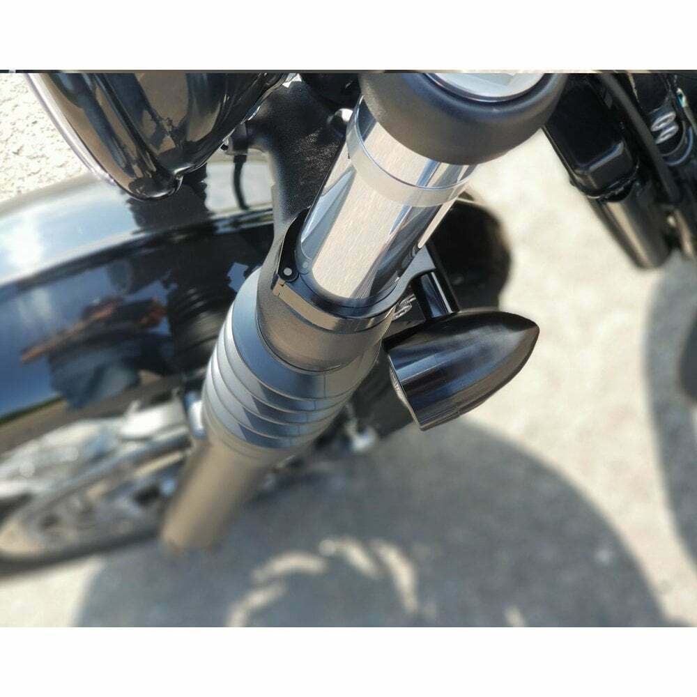 Motone Fork Indicator Turn Signal Bracket Clamps Pair 47mm Triumph Bobber Black