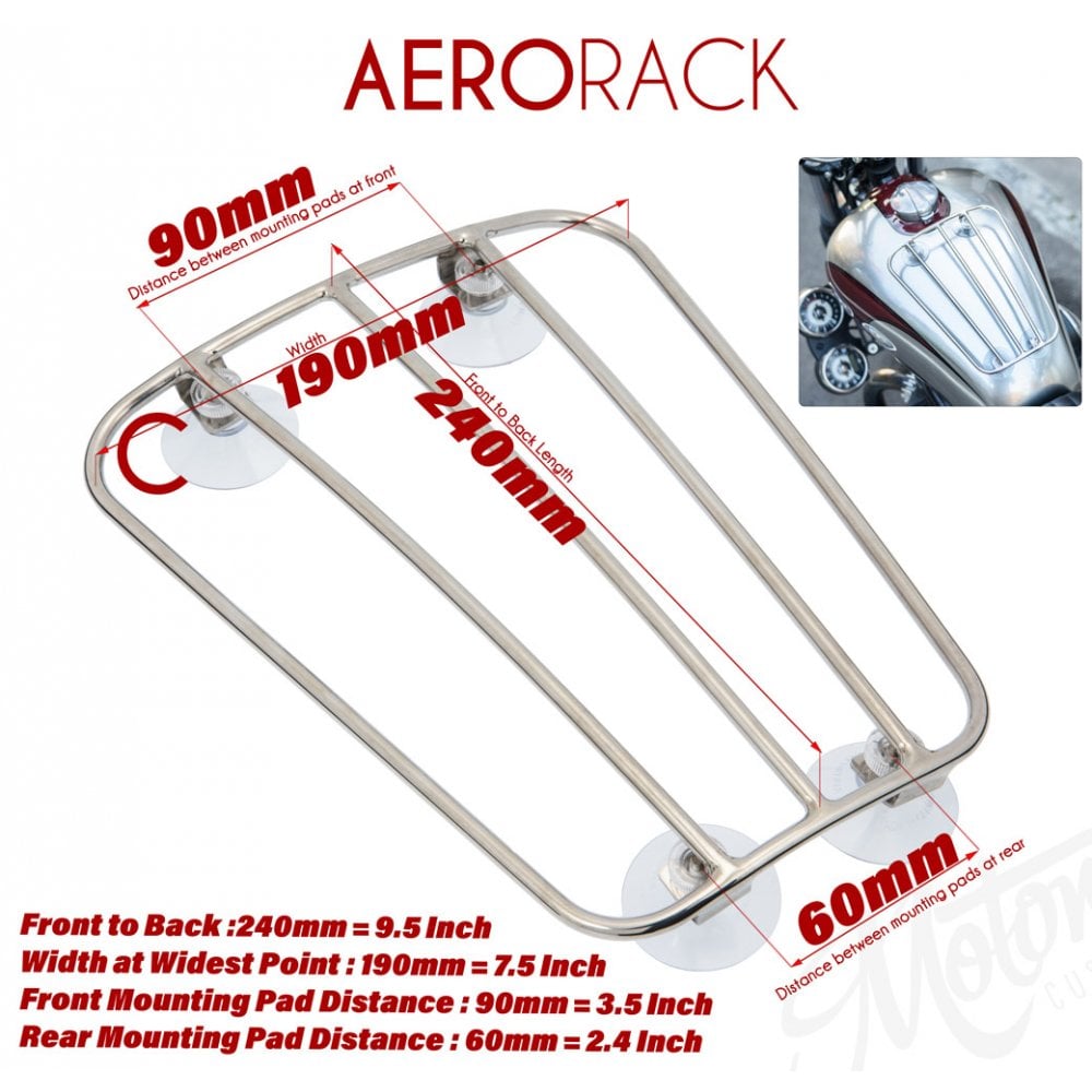 Motone Aero Parcel Rack - Stainless Steel - Universal Tank Rack - Black