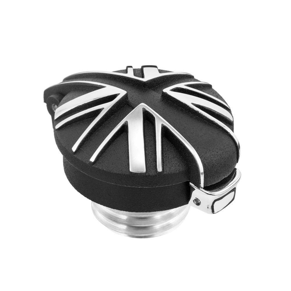 MOTONE BLACK UNION JACK MONZA FUEL PETROL TANK CAP KIT FOR TRIUMPH & HARLEY