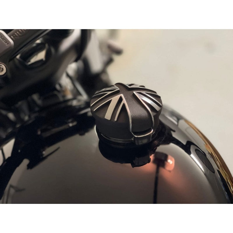 MOTONE BLACK UNION JACK MONZA FUEL PETROL TANK CAP KIT FOR TRIUMPH & HARLEY