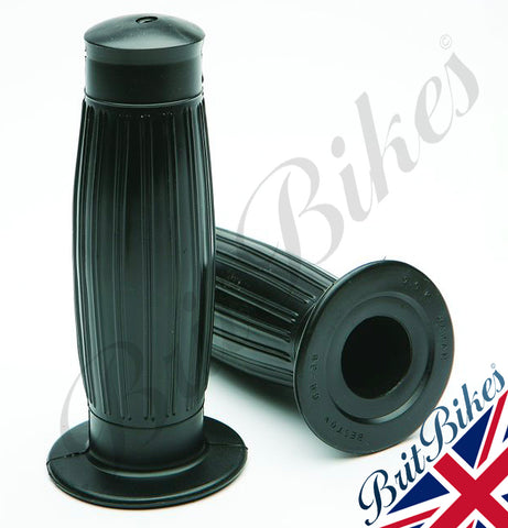 GENUINE BLACK BESTON MOTORBIKE HANDLEBAR GRIPS 7/8" - BSA, NORTON & TRIUMPH OEM