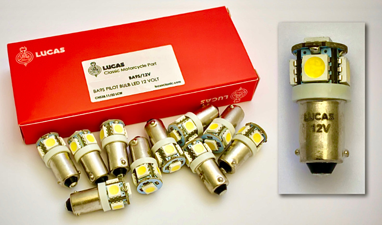 GENUINE LUCAS CLASSIC MOTORCYCLE LED INSTRUMENT PILOT BULB 12V BA9S BSA TRIUMPH
