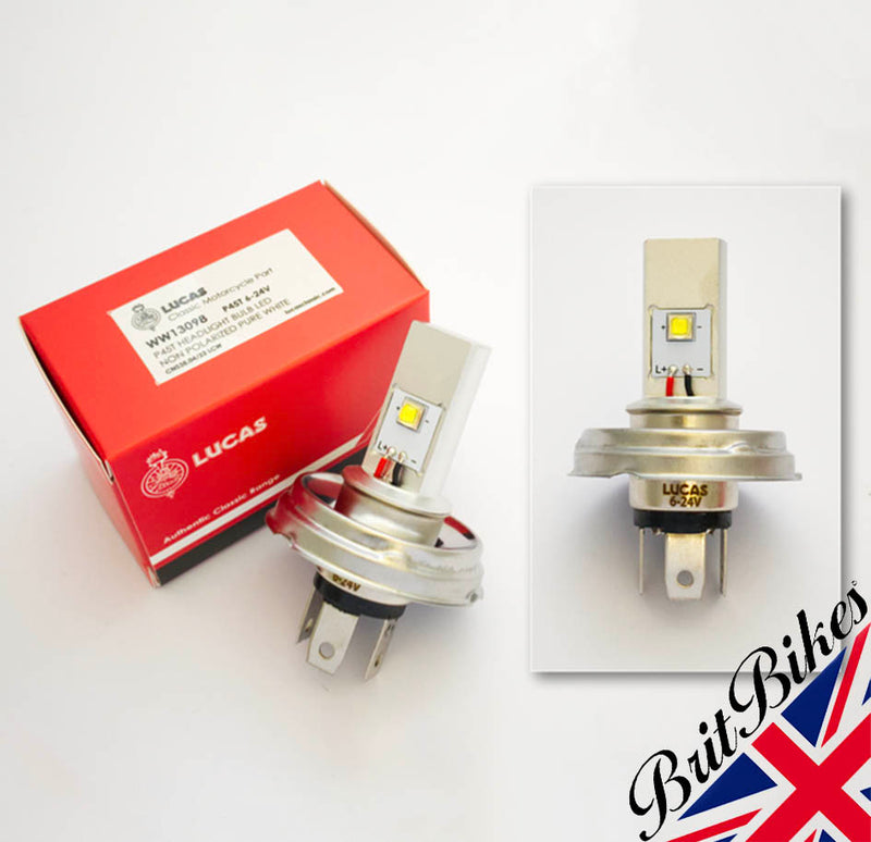 GENUINE LUCAS MOTORCYCLE CAR P45T LED HEADLIGHT BULB 6-24V DUAL POLARITY