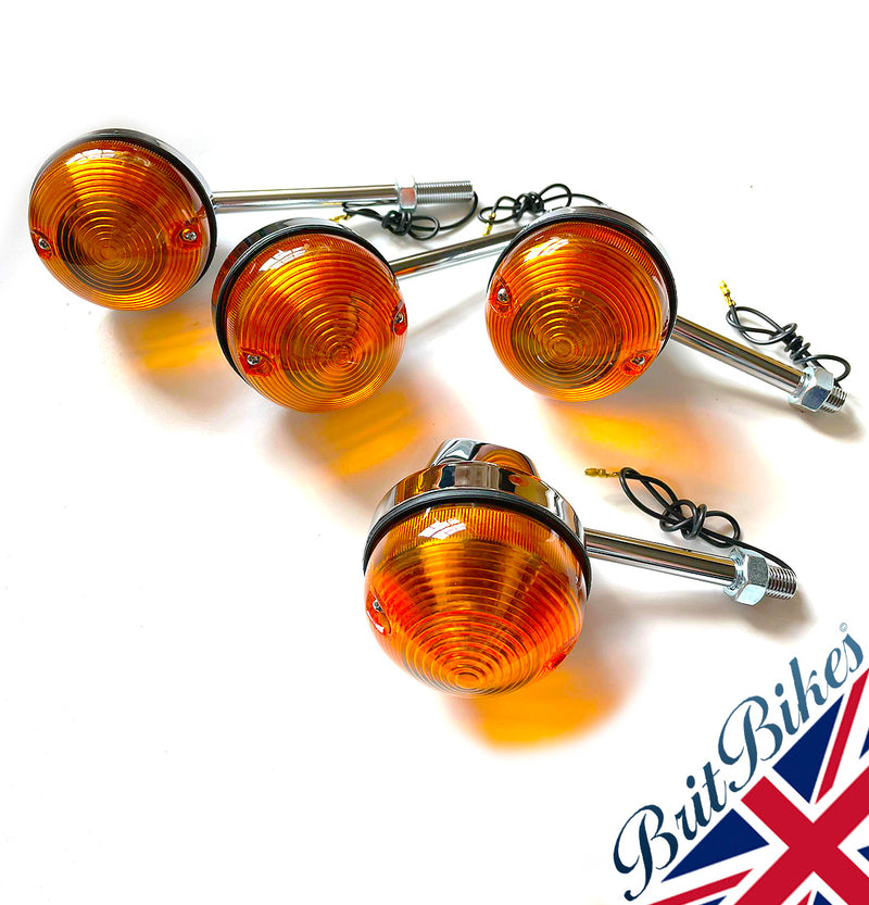 LUCAS L874 STYLE LONG & SHORT STEM INDICATORS SET - BSA NORTON TRIUMPH MOTORBIKE