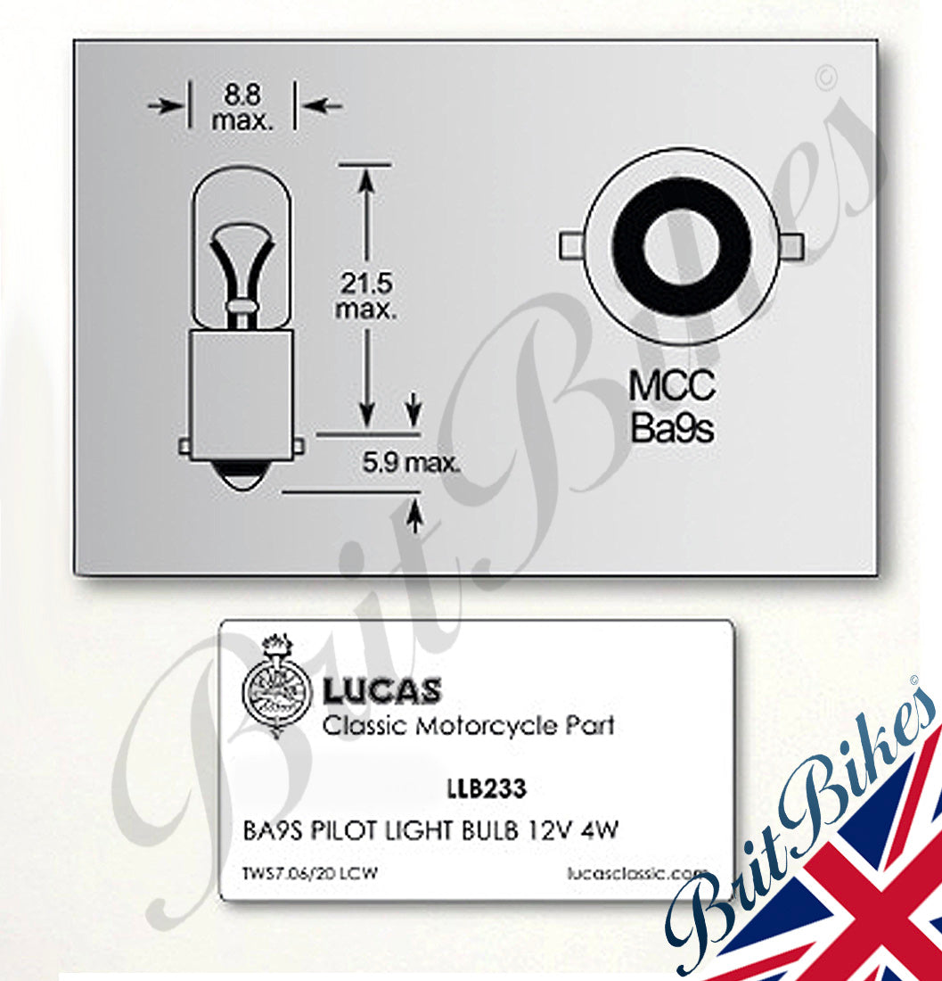 GENUINE LUCAS MOTORCYCLE PILOT LIGHT BULB 12V 4W BA9S LLB233T - CHOOSE QTY