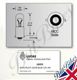 GENUINE LUCAS MOTORCYCLE PILOT LIGHT BULB 12V 4W BA9S LLB233T - CHOOSE QTY