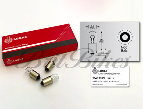GENUINE LUCAS CLASSIC MOTORCYCLE PILOT LIGHT BULB 6V 4W BA9S - LLB293