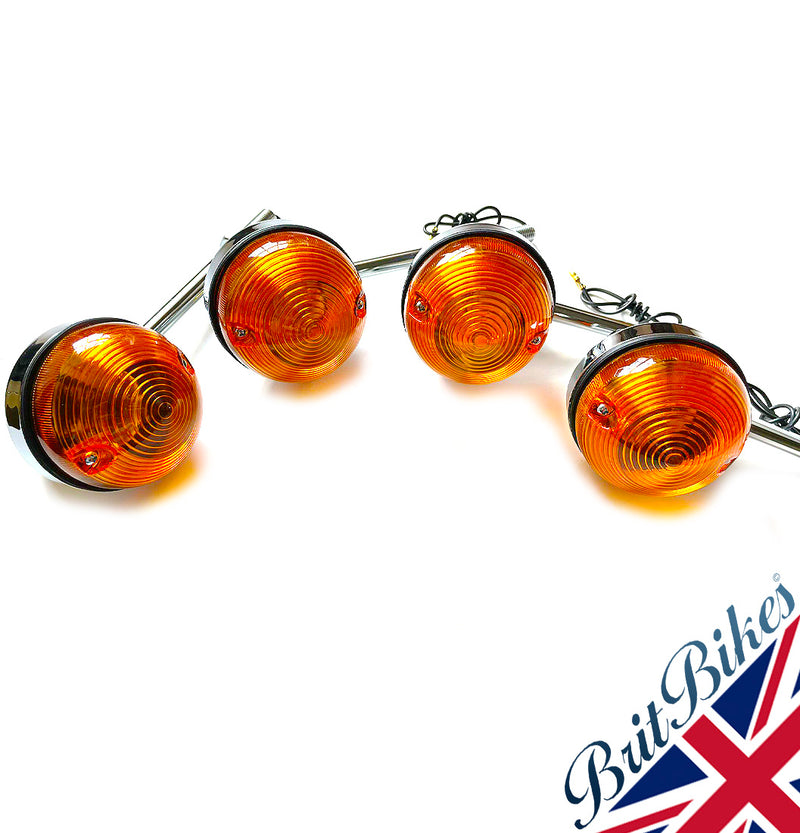 LUCAS L874 STYLE LONG & SHORT STEM INDICATORS SET - BSA NORTON TRIUMPH MOTORBIKE
