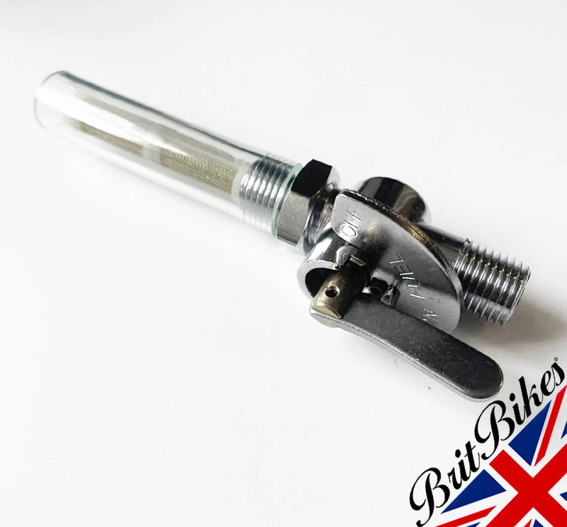 FUEL PETROL TAP CHROME FILTER MAIN 1/4" NORTON TRIUMPH T120 T140 T150 60-4511
