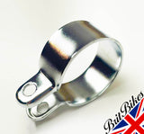 UNIVERSAL MOTORBIKE CHROME SILENCER TO EXHAUST PIPE CLIP 1 3/8"