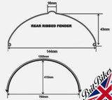 CLASSIC MOTORBIKE UNIVERSAL 6” REAR RIBBED STEEL MUDGUARD 144MM x 760MM RAW STEEL
