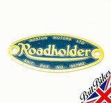 PAIR of NORTON ROADHOLDER FORK BADGES & FIXING RIVETS - 06-7908, 06-7114