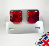 MOTORBIKE REAR LAMP UNIVERSAL TAIL LIGHT DUAL LENS SQUARE & NUMBER PLATE BRACKET