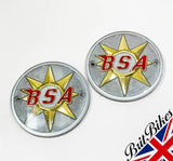 PAIR OF BSA BANTAM B40 A65 ROUND PETROL TANK BADGES GOLD SILVER 41-8004