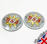 PAIR OF BSA BANTAM B40 A65 ROUND PETROL TANK BADGES GOLD SILVER 41-8004