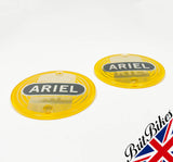 PAIR OF YELLOW ARIEL ROUND TANK BADGES - SINGLES, TWINS & 1000 SQUARE - 5004-56