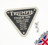 TIMING COVER TRIANGLE PATENT PLATE TRIUMPH T100 TIGER 100 - MADE IN UK 70-1678