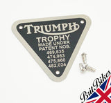 TIMING COVER TRIANGLE PATENT PLATE TRIUMPH TR5 TR6 TROPHY - MADE IN UK 70-2876