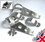 MCE UNIVERSAL CHROME HEADLAMP BRACKETS PAIR 35-43MM CAFE RACER CUSTOM MOTORBIKE