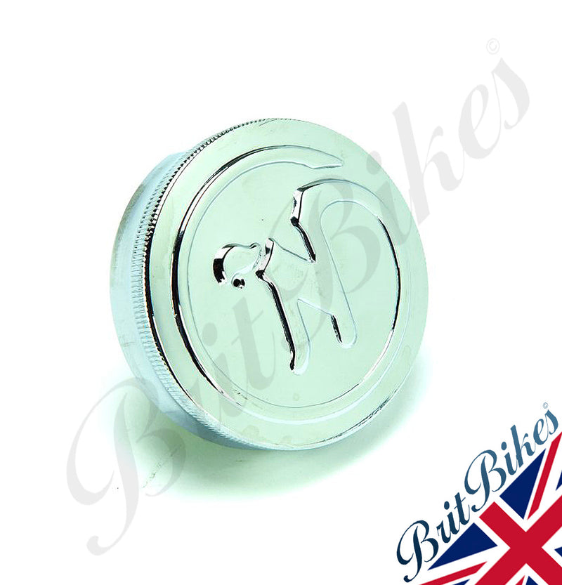 CHROME 2.5" NORTON PUSH TURN PETROL TANK CAP WITH "N" LOGO - 03-3002