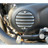 Motone Triumph Bonneville Clutch Badge Cover - Ribbed Black Polished Contrast