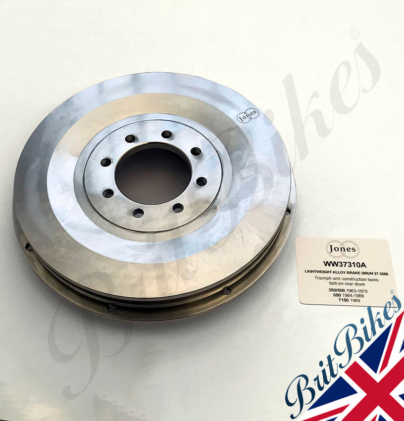 GENUINE JONES LIGHTWEIGHT ALLOY REAR BRAKE DRUM - TRIUMPH TWINS T150 ETC 37-3585