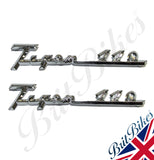PAIR OF TRIUMPH SIDE PANEL CHROME PLATED SCRIPT BADGES 'TIGER 110' - 82-4664