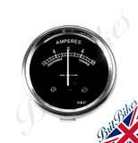 AMMETER - 2" DIAMETER BLACK DIAL WITH CHROME BEZEL READING 8-0-8 MADE IN ENGLAND