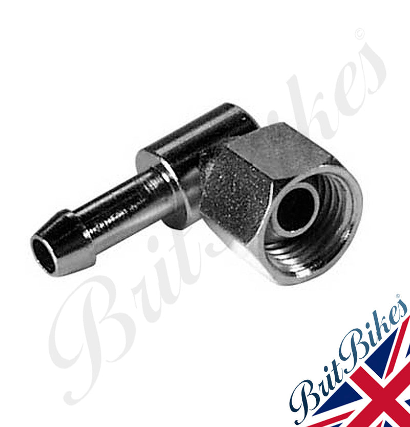 90 Degree 7/16" ELBOW - 1/4" HOSE FUEL LINE OIL PIPE SPIGOT - BSA NORTON TRIUMPH