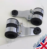 Universal Chrome plated headlight brackets with rubber mounting bushes.