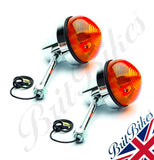 Replica Lucas pair of 5" long stem indicators. As fitted to late Triumph, BSA's, Nortons and Italian models.