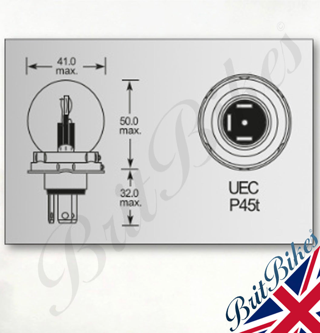Llb433 GENUINE LUCAS MOTORCYCLE HEADLIGHT HEADLAMP BULB 12V 45/40W P45T - LLB ...