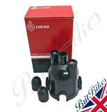 Genuine Lucas Distributor Cap. As fitted to the 18D2 Distributor, and supplied as OE, on most Classic British Twin Cylinder motorcycles (1958-62) OEM: 425049, LU425049