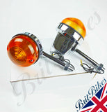 Replica Lucas pair of 3" short stem indicators. As fitted to late Triumph, BSA and Norton models.