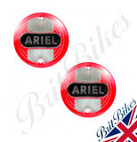 PAIR OF RED ARIEL ROUND PETROL FUEL TANK BADGES - SQUARE 4, NH, VH & FH 5004-54