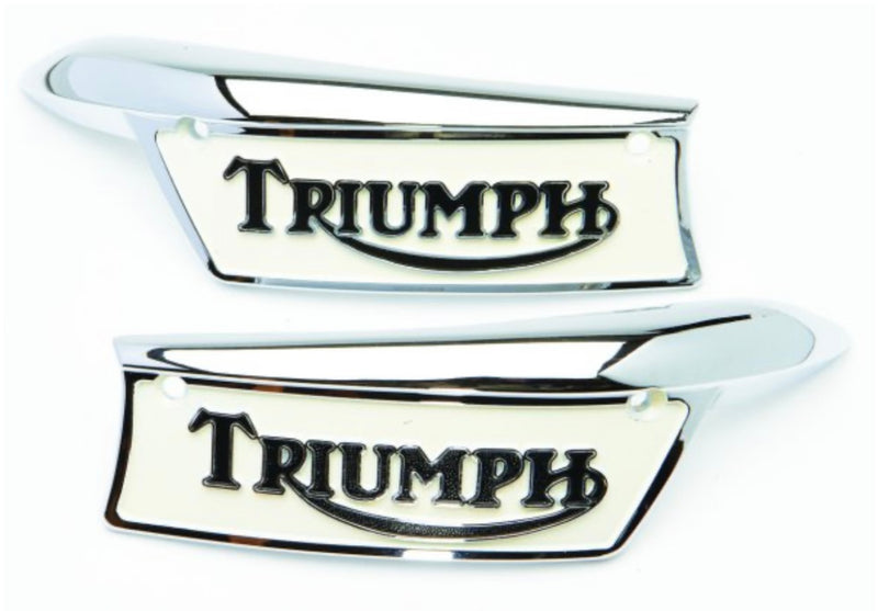 PAIR TANK BADGES TRIUMPH T120 T140 TR6 TR7 T150 82-9700 82-9701 UK USA